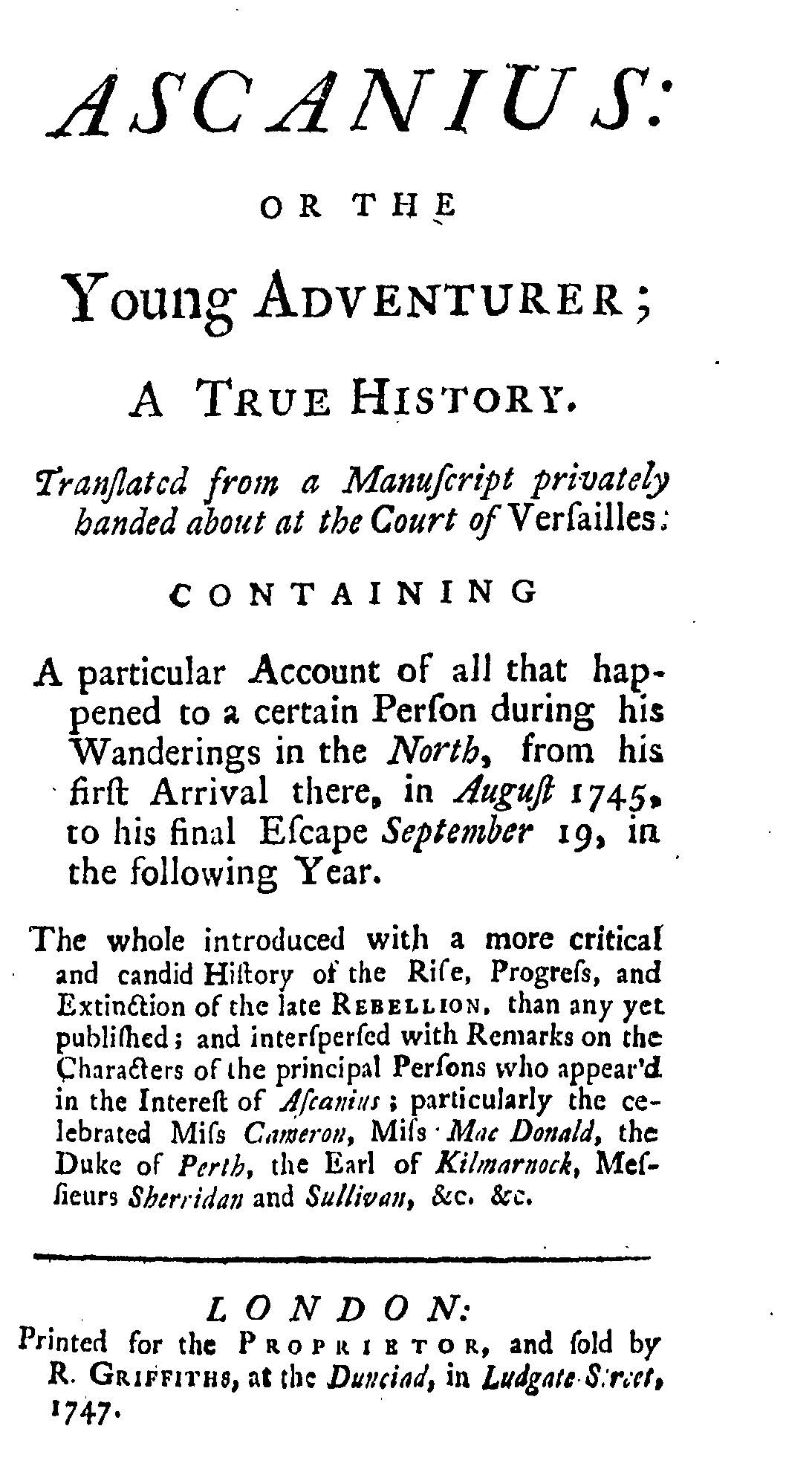 R. Griffiths First Edition 1747