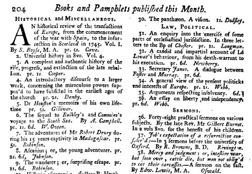 Genleman's Magazine Volume XVII April 1747