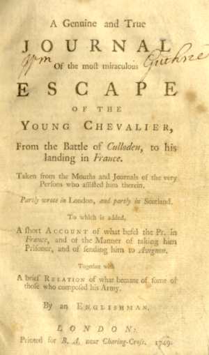 Journal of the Miraculous Escape of the Young Chevalier